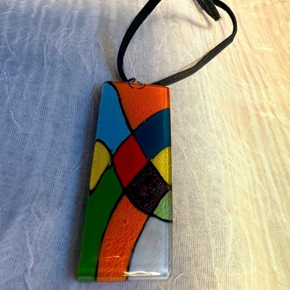 Colorful Necklace and Bracelet stained glass-like design Jewelry Set - Picture 3 of 7